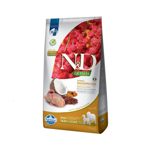 Farmina N&amp;D Quinoa Quail&amp;Coconut Adult Medium&amp;Maxi Skin&amp;Coat Сухий корм з перепілкою, кіноа, кокосом і куркумою для собак середніх і великих порід, 7 кг