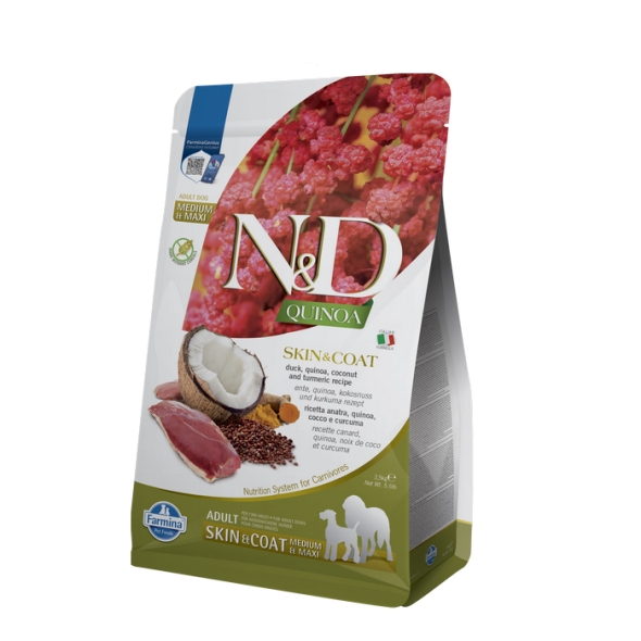 Farmina N&amp;D Quinoa Duck&amp;Coconut Adult Medium&amp;Maxi Skin&amp;Coat Сухий корм з качкою, кіноа, кокосом і куркумою для собак середніх і великих порід, 2,5 кг