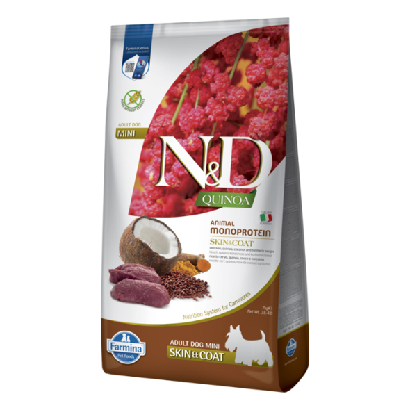 Farmina N&amp;D Quinoa Venison&amp;Coconut Adult Mini Skin&amp;Coat Сухий корм з олениною, кіноа, кокосом і куркумою для собак малих порід, 7 кг