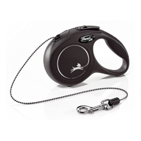 Flexi New Classic XS Повідець-рулетка для котів і собак до 8 кг, трос, 3 м, чорна
