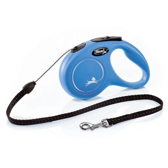 Flexi New Classic S Повідець-рулетка для собак до 12 кг, трос, 5 м, синя