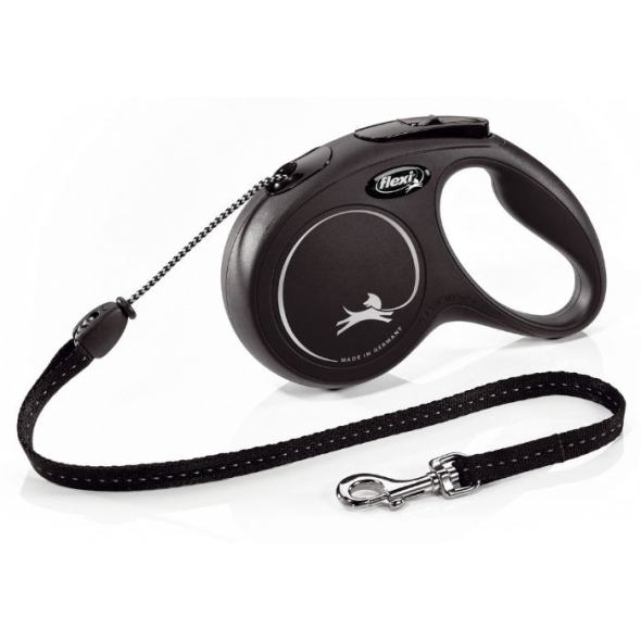 Flexi New Classic M Повідець-рулетка для собак до 20 кг, трос, 5 м, чорна