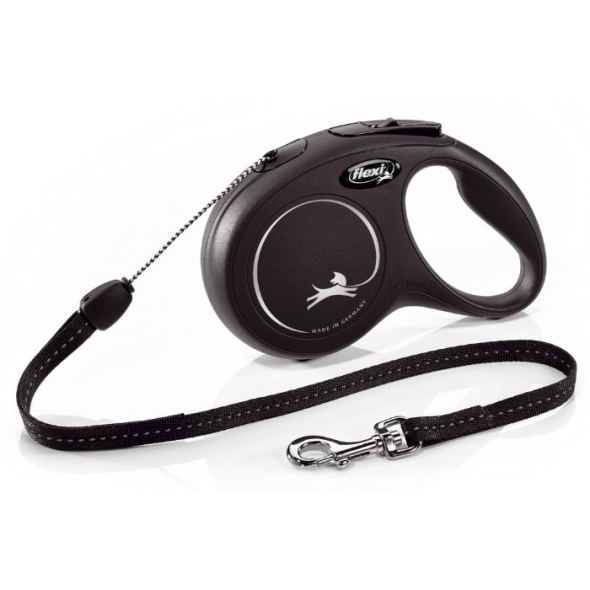 Flexi New Classic S Повідець-рулетка для собак до 12 кг, трос, 8 м, чорна
