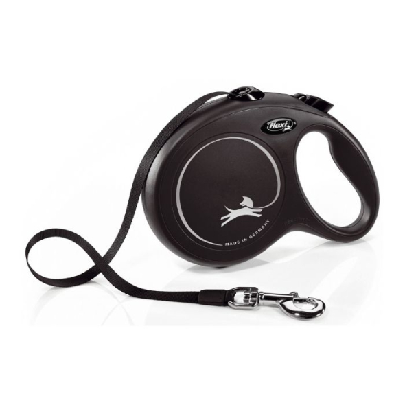 Flexi New Classic L Повідець-рулетка для собак до 50 кг, стрічка, 8 м, чорна