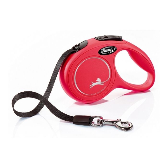 Flexi New Classic XS Повідець-рулетка для котів і собак до 12 кг, стрічка, 3 м, червона