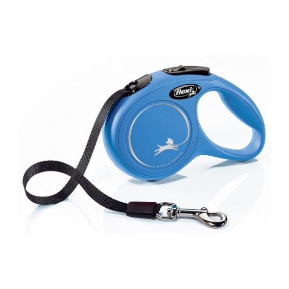 Flexi New Classic XS Повідець-рулетка для котів і собак до 12 кг, стрічка, 3 м, синя