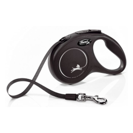 Flexi New Classic S Повідець-рулетка для собак до 15 кг, стрічка, 5 м, чорна