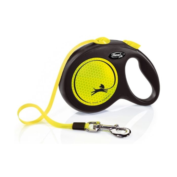 Flexi New Neon L Повідець-рулетка світловідбивна для собак до 50 кг, стрічка, 5 м, жовта
