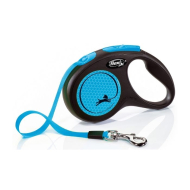 Flexi New Neon S Повідець-рулетка світловідбивна для собак до 15 кг, стрічка, 5 м, синя