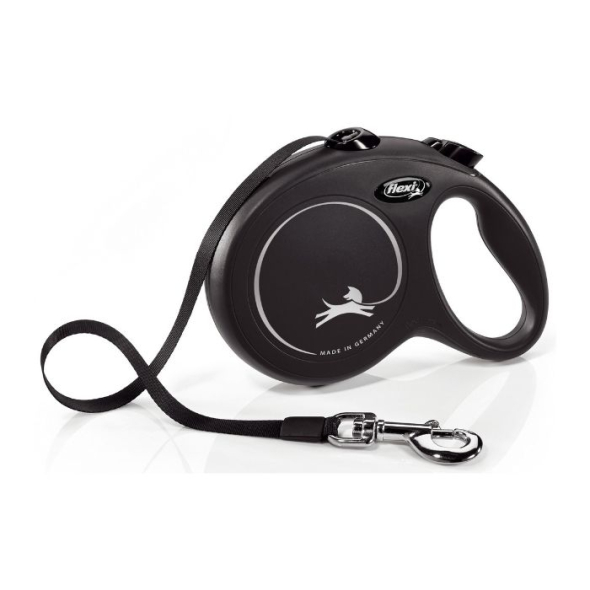 Flexi New Classic L Повідець-рулетка для собак до 50 кг,  стрічка, 5 м, чорна