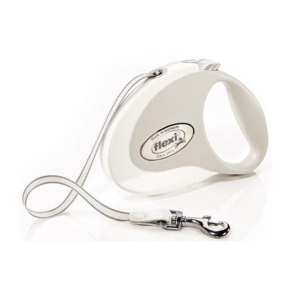 Flexi Style М Повідець-рулетка для собак до 25 кг, стрічка, 5 м, біла
