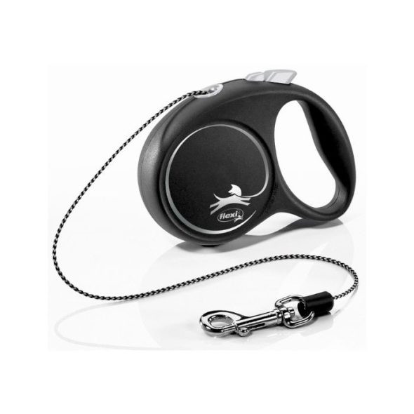 Flexi Black Design XS Повідець-рулетка для котів і собак вагою до 8 кг, трос, 3 м, чорна