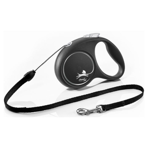 Flexi Black Design S Повідець-рулетка для собак вагою до 12 кг, трос, 5 м, чорна