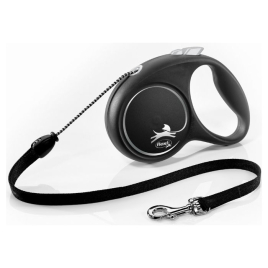 Flexi Black Design M Повідець-рулетка для собак вагою до 20 кг, трос, 5 м, чорна
