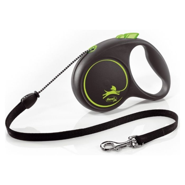 Flexi Black Design M Повідець-рулетка для собак вагою до 20 кг, трос, 5 м, зелена