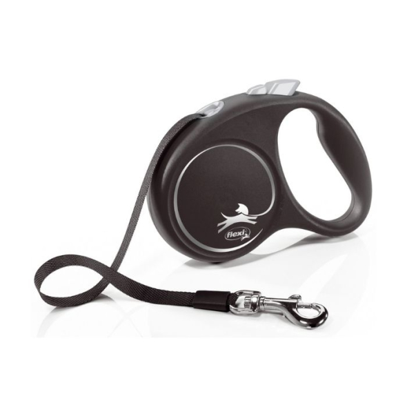 Flexi Black Design S Повідець-рулетка для собак вагою до 15 кг, стрічка, 5 м, чорна