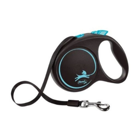 Flexi Black Design S Повідець-рулетка для собак вагою до 15 кг, стрічка, 5 м, синя