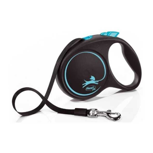 Flexi Black Design M Повідець-рулетка для собак вагою до 25 кг, стрічка, 5 м, синя