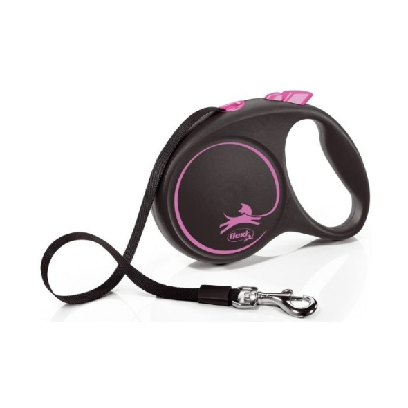 Flexi Black Design L Повідець-рулетка для собак вагою до 50 кг, стрічка, 5 м, рожева