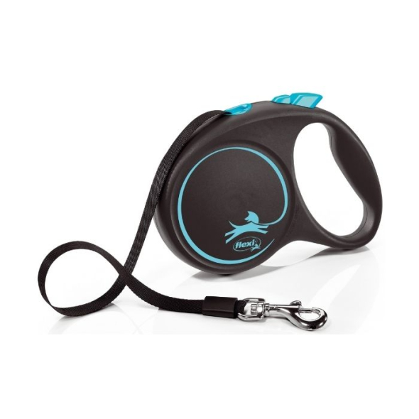Flexi Black Design L Повідець-рулетка для собак вагою до 50 кг, стрічка, 5 м, синя