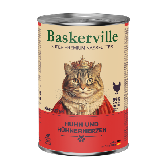Baskerville Huhn und Huhnerherzen Вологий корм для котів м'ясо курки з сердечками, 400 г