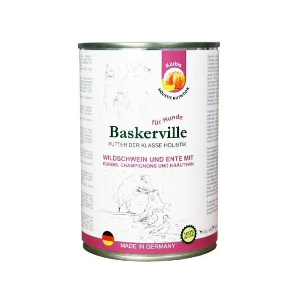 Baskerville Holistic Wildschwein und Ente Mit Kurbis Вологий корм для собак кабан і качка з гарбузом, 400 г
