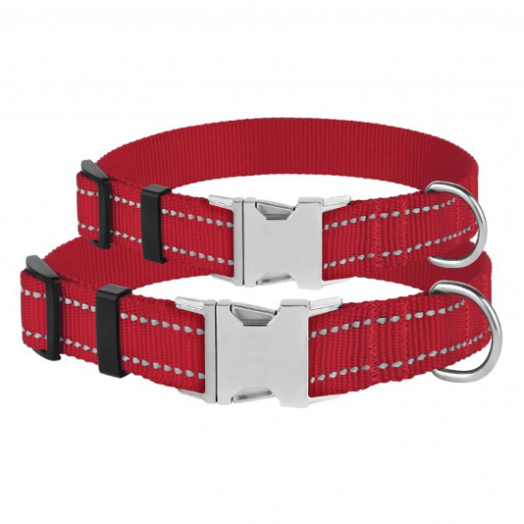 Barksi Active Нашийник для собак зі світловідбиттям і металевою пряжкою червоний, розмір S - 1