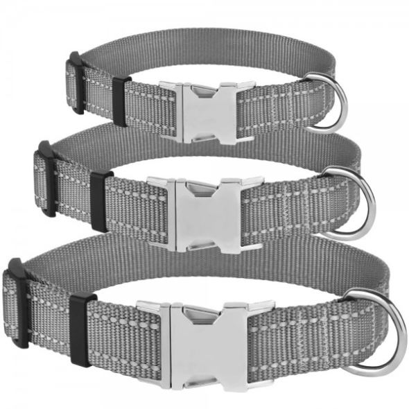 Barksi Active Нашийник для собак зі світловідбиттям і металевою пряжкою сірий, розмір S - 5