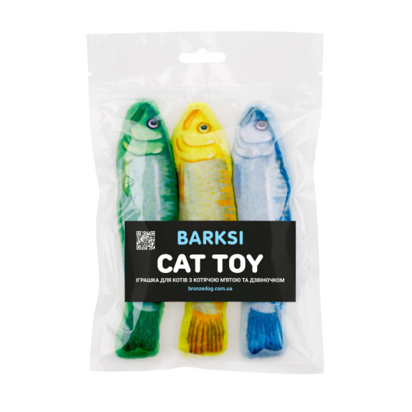 Barksi Іграшка для котів рибки-сардини з котячою м'ятою та дзвіночком, 3 шт,  16,5 см - 5