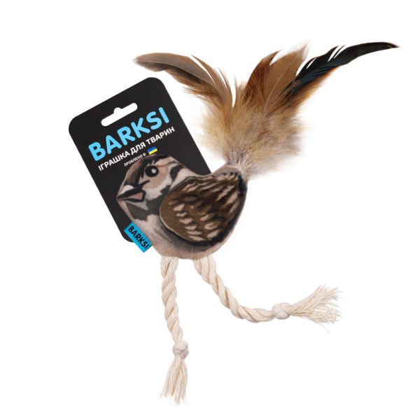 Barksi Іграшка для котів горобець з дзвіночком та пір'ям, 9 х 7 см - 3