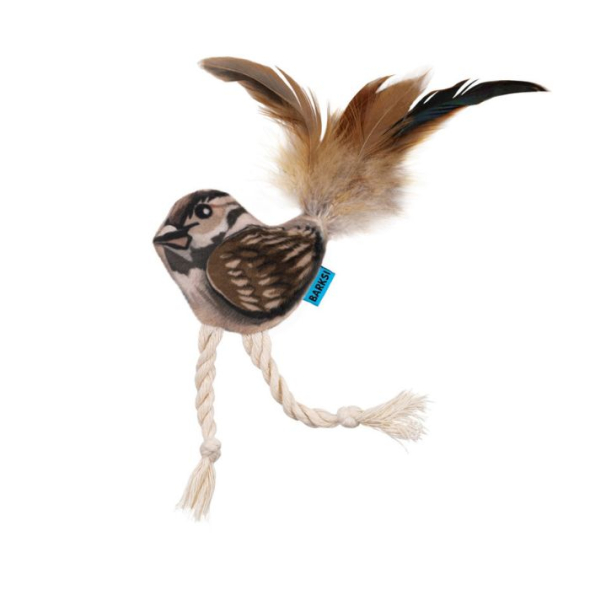Barksi Іграшка для котів горобець з дзвіночком та пір'ям, 9 х 7 см