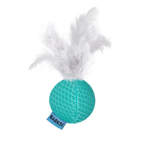 Barksi Іграшка для котів м'яч з дзвіночком та пір'ям ментоловий, 5 см