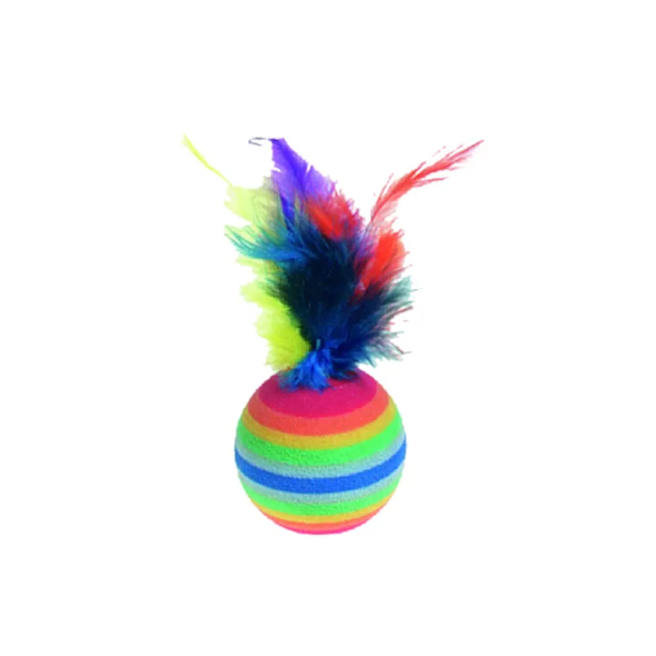 Flamingo Rainbow Balls Іграшка для котів м'ячик паралоновий з пір'ям, 4 шт - 1