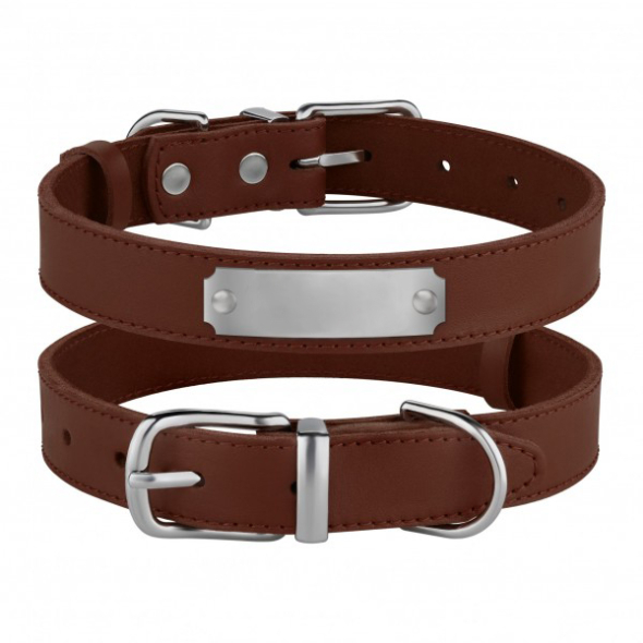 Barksi Classic Нашийник для собак шкіряний з хромованою фурнітурою коричневий, розмір L