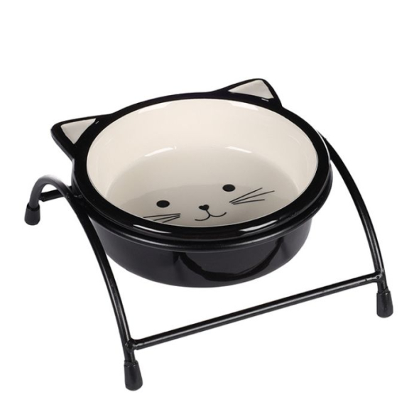 Flamingo Ansu Cat Керамічна миска для котів на металевій підставці чорна, 230 мл