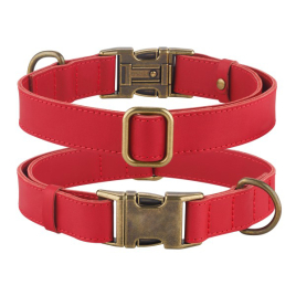 Barksi Antiq Нашийник для собак шкіряний плоский червоний, розмір S