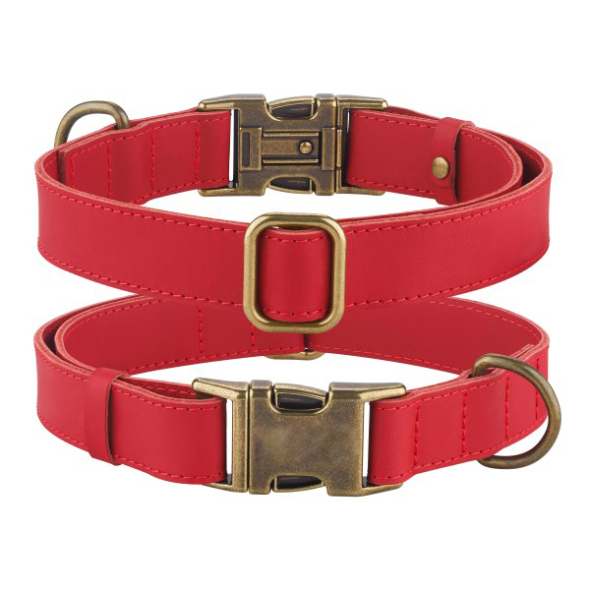 Barksi Antiq Нашийник для собак шкіряний плоский червоний, розмір S