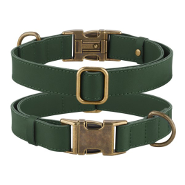 Barksi Antiq Нашийник для собак шкіряний плоский зелений, розмір S