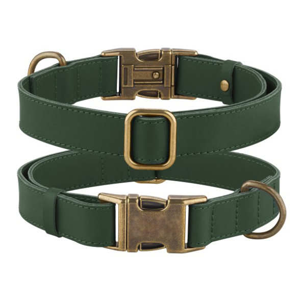 Barksi Antiq Нашийник для собак шкіряний плоский зелений, розмір S