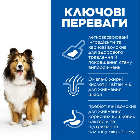 Hill’s Science Plan Adult Sensitive Stomach&amp;Skin Medium Сухий корм при чутливому шлунку та шкірі для дорослих собак середніх порід з куркою 2,5 кг - 1