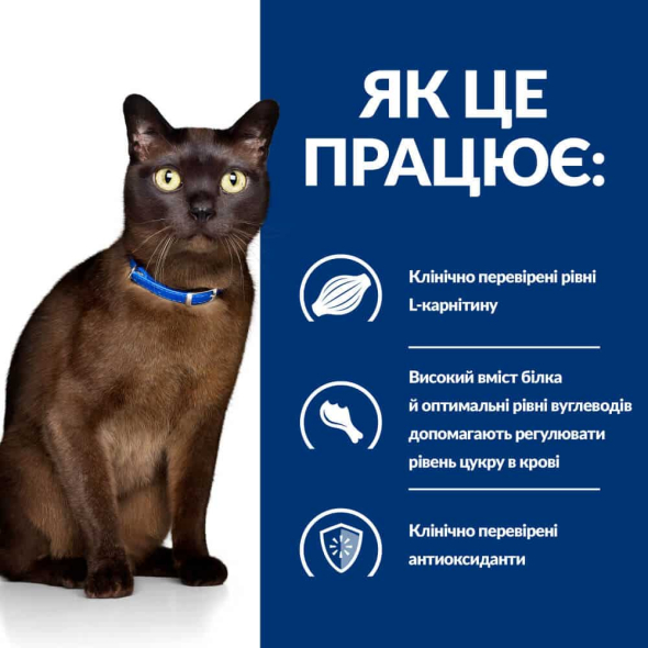 Hill's Prescription Diet m/d Diabetes Care Сухий лікувальний корм з куркою для котів , що регулює надходження глюкози при цукровому діабеті та при ожирінні 1,5 кг - 3