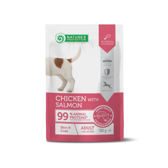 Nature’s Protection Adult Skin&amp;Coat Chicken with Salmon Вологий корм для собак для здорової шкіри та шерсті з куркою і лососем, 100 г
