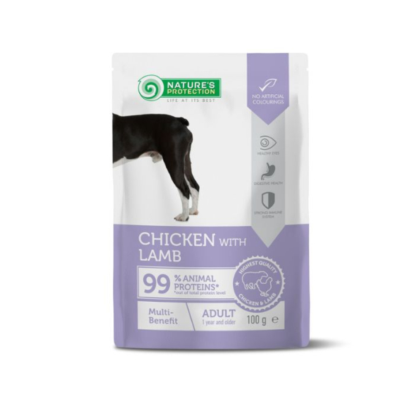 Nature’s Protection Adult Multi-benefit Chicken with Lamb Вологий корм для собак мульті-користь з куркою і ягням, 100 г