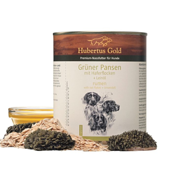 Hubertus Gold Grüner Pansen mit Haferflocken Вологий корм для собак зелений рубець з вівсянкою та лляною олією, 800 г - 1
