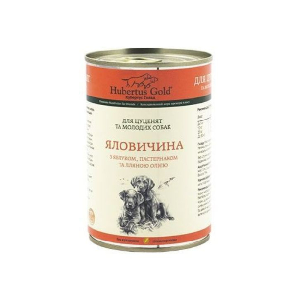 Hubertus Gold Вологий корм для цуценят яловичина з яблуком, пастернаком  та лляною олією, 400 г