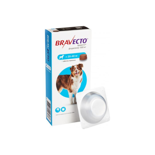 Bravecto (Бравекто) Таблетки від бліх та кліщів для собак 20-40 кг, 1 таблетка
