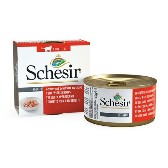 Schesir Tuna with Shrimps Вологий корм для котів тунець з креветками в желе, 85 г