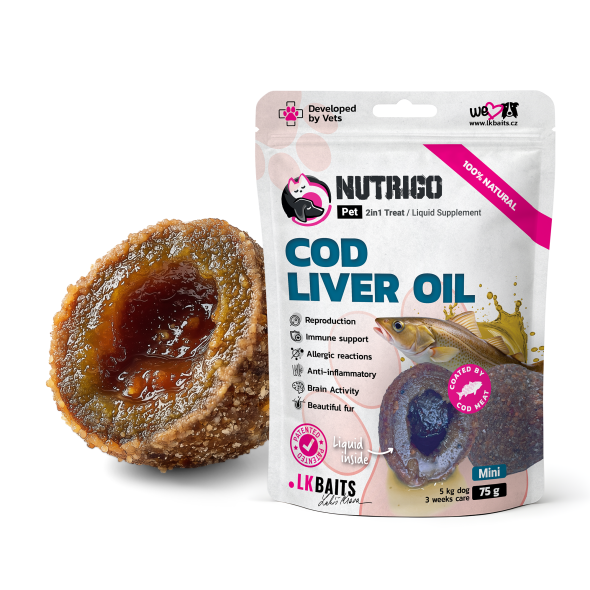 LK Baits Pet Nutrigo Cod Liver Oil Mini Функціональні ласощі для собак дрібних порід з олією печінки тріски (Ø 15 мм), 75 г