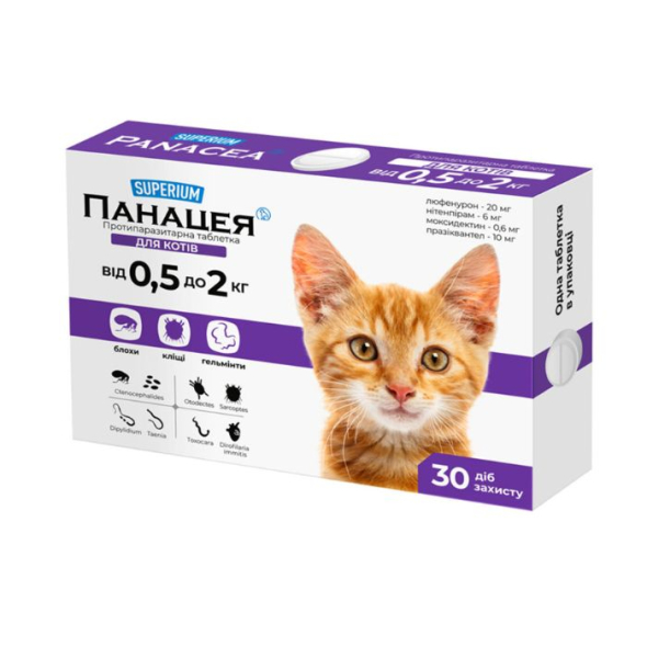 Superium (Суперіум) Панацея Протипаразитарні таблетки для котів від 0,5 до 2 кг, 1 таблетка