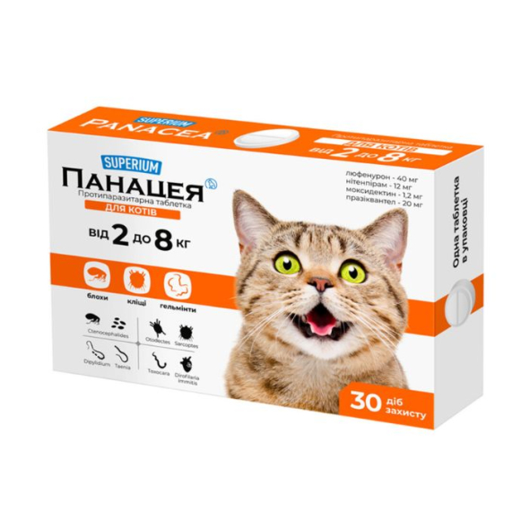 Superium (Суперіум) Панацея Протипаразитарні таблетки для котів від 2 до 8 кг, 1 таблетка